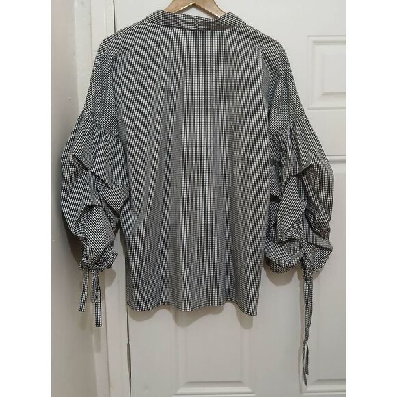 Ana womens 2xl puffer sleeve black white gingham plaid shirt top - Picture 7 of 8